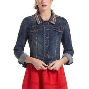 Anthropologie Holding Horses Beaded Embellished Collar Denim Jean Jacket Small